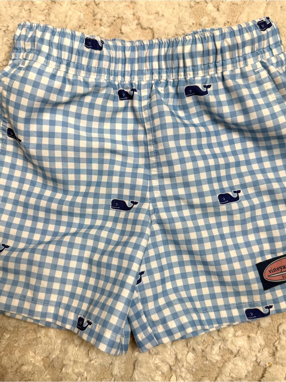 Boys Vineyard Vines Blue Gingham Whale Print Kids Shorts